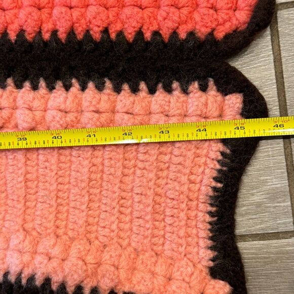 Pink Red Colorblock Crochet Knit Lap Throw Afghan Blanket 41x45 - Picture 4 of 4